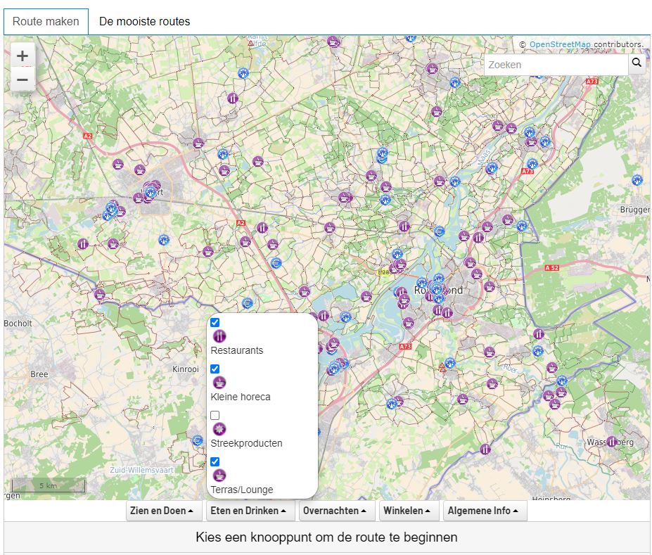 Points of interests in the cycling route planner Limburg