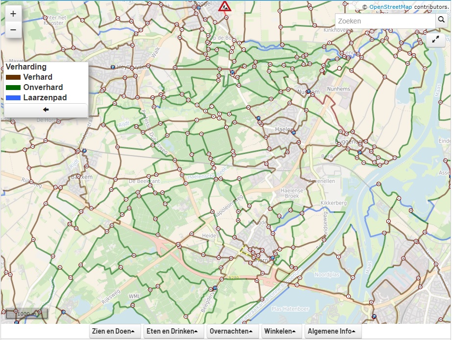 Kaart met knooppunten uit de wandelrouteplanner